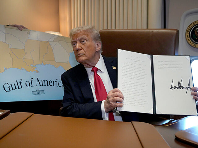 ap25040792057148-640x480-1 President Donald Trump holds up a signed proclamation declaring Feb. 9 Gulf of America Day