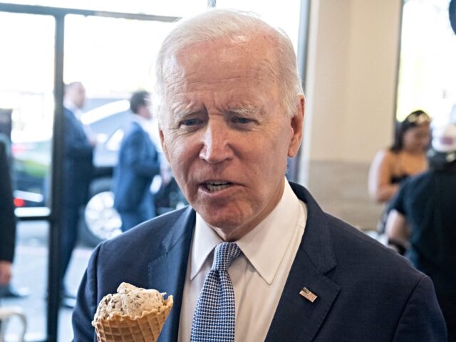 biden returns US President Joe Biden speaks to the press as he stops for ice cream at Baskin Robbins in