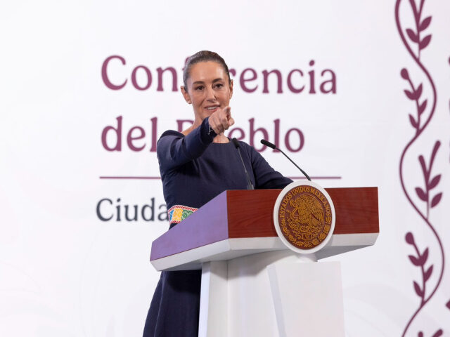 Claudia Mexican President Claudia Sheinbaum takes questions during a news conference. (Credit: Bre