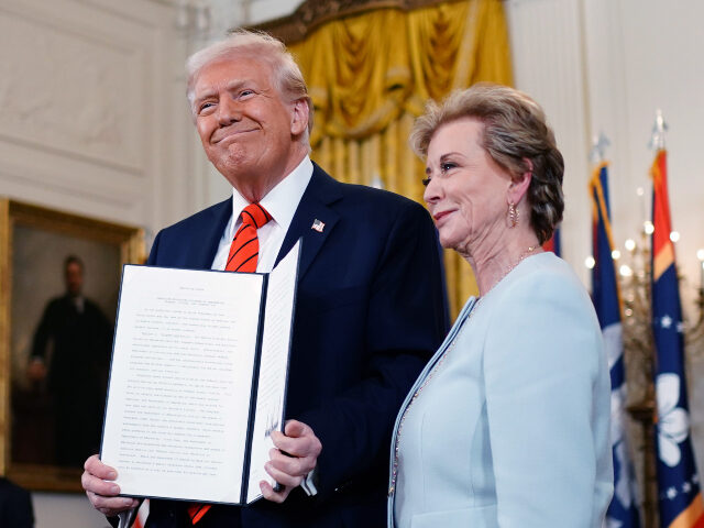 Donald Trump and Linda McMahon US President Donald Trump, left, and Linda McMahon, US education secretary, after signing