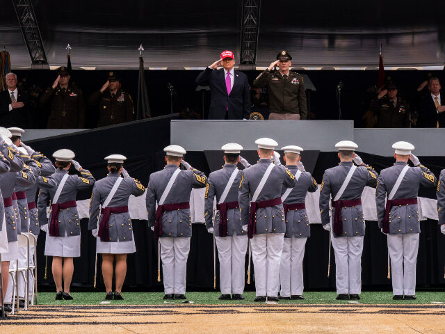 Donald Trump West Point Commencement President Donald Trump salutes alongside Lieutenant General Steven W. Gilland during the U