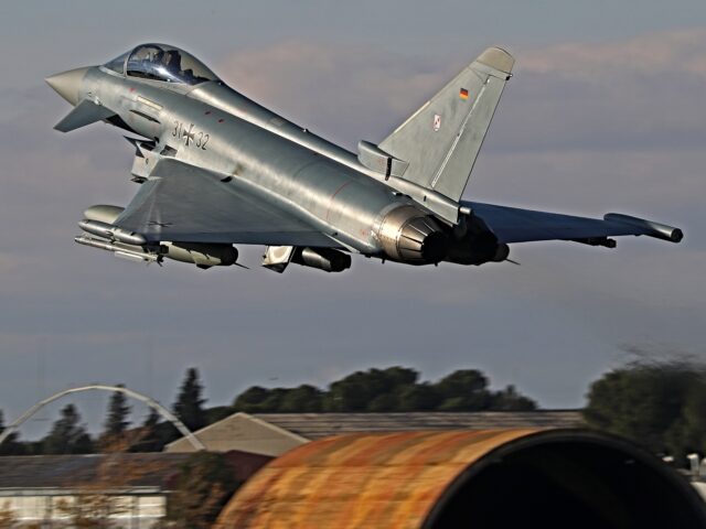 The Eurofighter EF-2000 Typhoon of the Luftwaffe (German Air Force) takes off from Los Lla