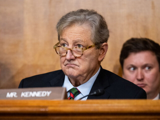 GettyImages-2038426566 WASHINGTON - FEBRUARY 28: Sen. John Kennedy, R-La., listens during the Senate Budget Commi