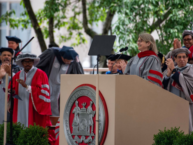 GettyImages-2154728884 Massachusetts Institute of Technology (MIT) President Sally Kornbluth addresses the 2024 M