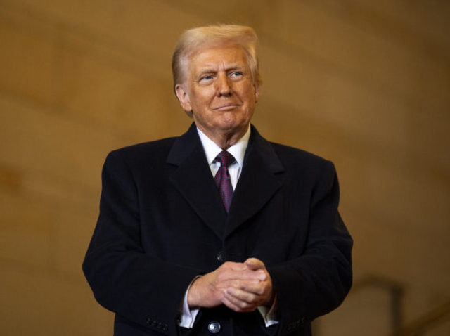 US-POLITICS-TRUMP-INAUGURATION US President Donald Trump waits to speak in Emancipation Hall during inauguration ceremoni