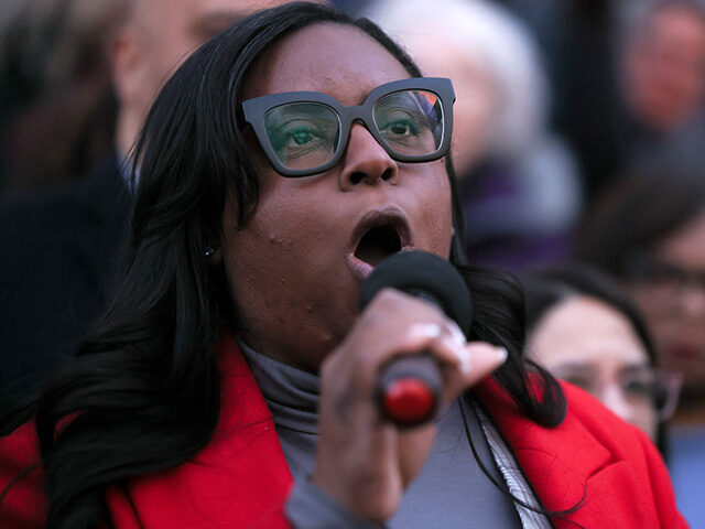 gettyimages-2197747697-640x480-1 Rep. LaMonica McIver (D-NJ) speaks during the We Choose To Fight: Nobody Elected Elon rall