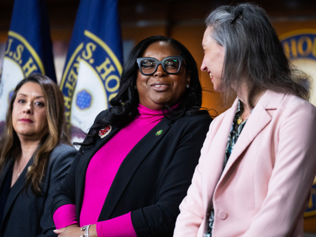GettyImages-2198244863 UNITED STATES - FEBRUARY 6: From left, Reps. Luz Rivas, D-Calif., LaMonica McIver, D-N.J.,
