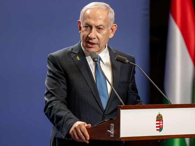 GettyImages-2208297652 BUDAPEST, HUNGARY - APRIL 3: Israeli Prime Minister Benjamin Netanyahu speaks during a new