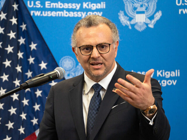 GettyImages-2208591272 Senior American Advisor Massad Boulos gestures during a press conference at the U.S. Embas