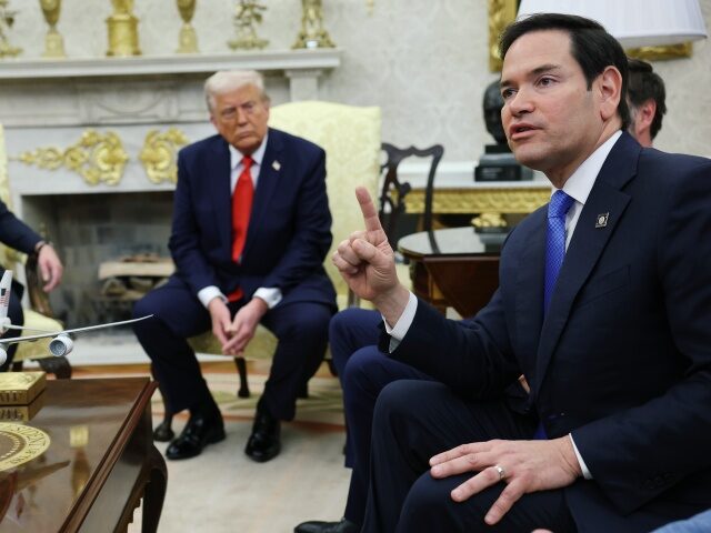 President Trump Meets With El Salvador President Nayib Bukele At The White House WASHINGTON, DC - APRIL 14: Secretary of State Marco Rubio speaks as U.S. President Donald