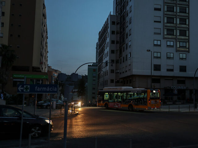 General Electricity Blackout In Portugal - Night Commercial buildings lack electricity at the end of the day in the Sao Domingo neighborhoo