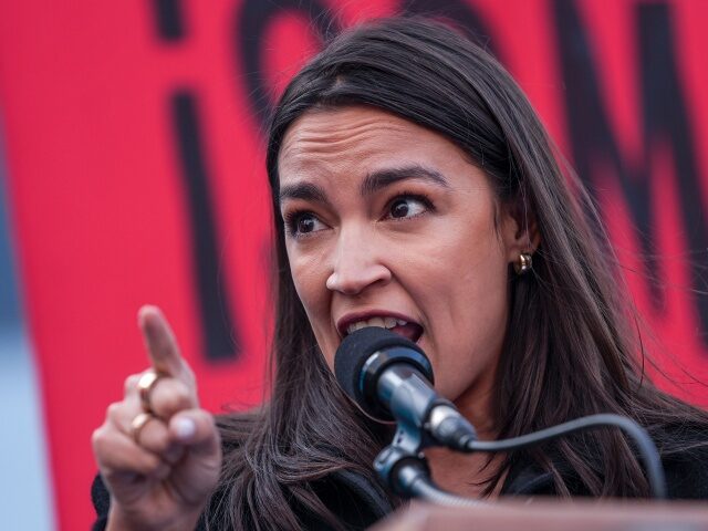 May Day protest in New York City NEW YORK, UNITED STATES - MAY 1: U.S. Representative Alexandria Ocasio-Cortez speaks durin