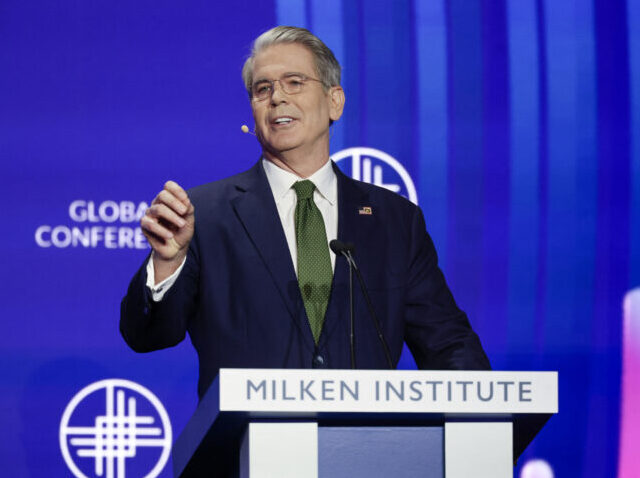 US-POLITICS-ECONOMY-MILKEN US Secretary of the Treasury Scott Bessent speaks at the 28th annual Milken Institute Glob