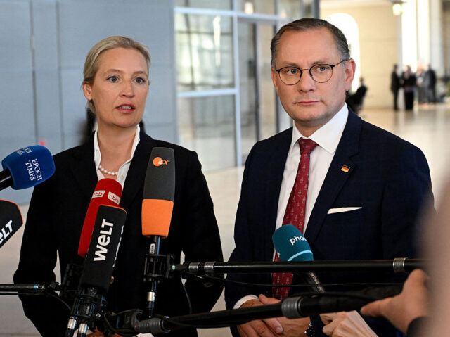 GERMANY-POLITICS-PARLIAMENT-ELECTION-CHANCELLOR The co-leaders of the far-right Alternative for Germany (AfD) party Alice Weidel (L) and T
