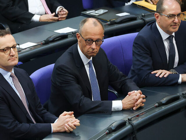 New German Government Is Sworn In BERLIN, GERMANY - MAY 06: German Chancellor designate Friedrich Merz (C) of the German Chr