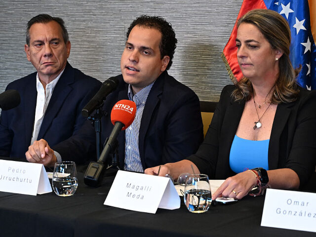 GettyImages-2216123275 (L-R) Humberto Villalobos, Pedro Urruchurtu and Magallí Meda, five Venezuelan opposition