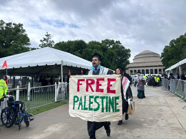 MIT Commencement Pro-Palestian graduates leave an outdoor commencement at Massachusetts Institute of Techno