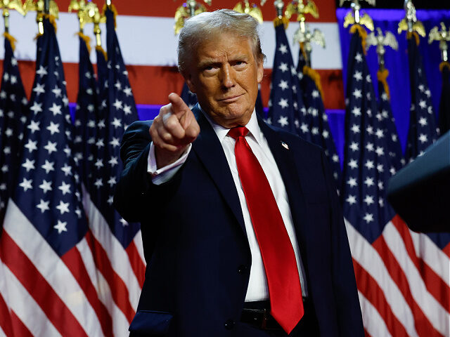 nov602025-Donald-Trump-pointing-flags-gettyimages WEST PALM BEACH, FLORIDA - NOVEMBER 06: Republican presidential nominee, former U.S. Presi