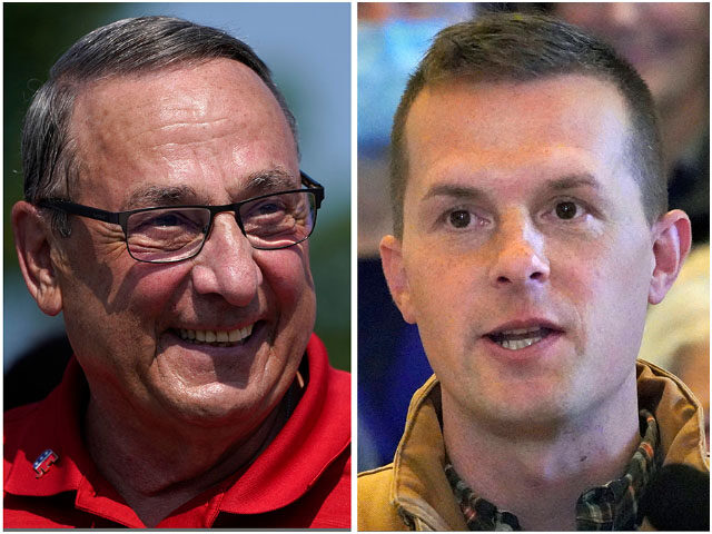 Paul LePage, Jared Golden This photo combo shows Rep. Jared Golden, D-Maine, speaking at a news conference, Nov. 1,