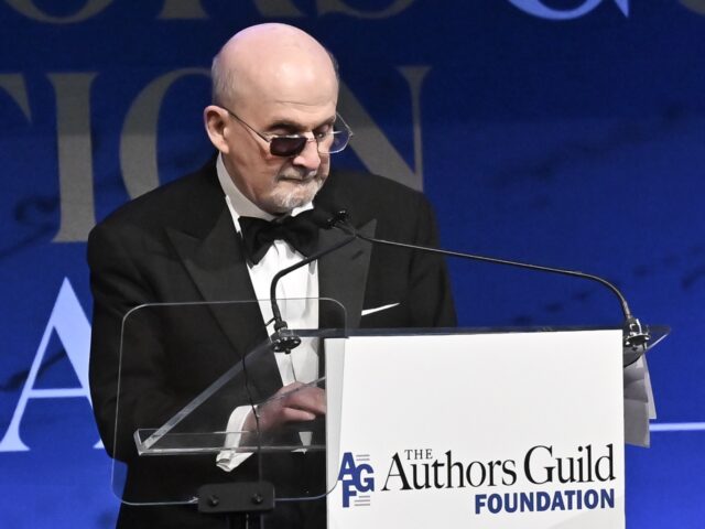 Salman Rushdie (Evan Agostini / Invision / Associated Press) Salman Rushdie accepts the champion of writers award at the Authors Guild Foundation Dinne