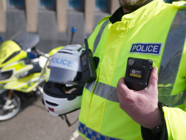 Scotland police A police motorcyclist during the Police Scotland national launch of body-worn video camera
