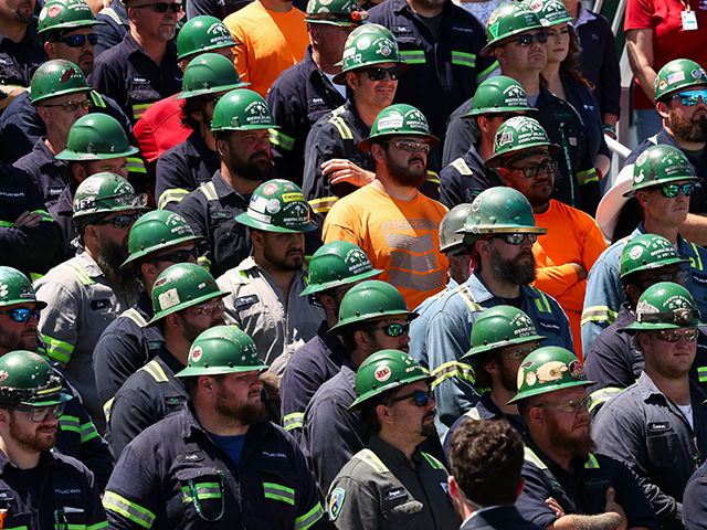 steelworkers-sc-getty Workers listen as Vice President JD Vance speaks at Nucor Steel Berkeley in Huger, South C