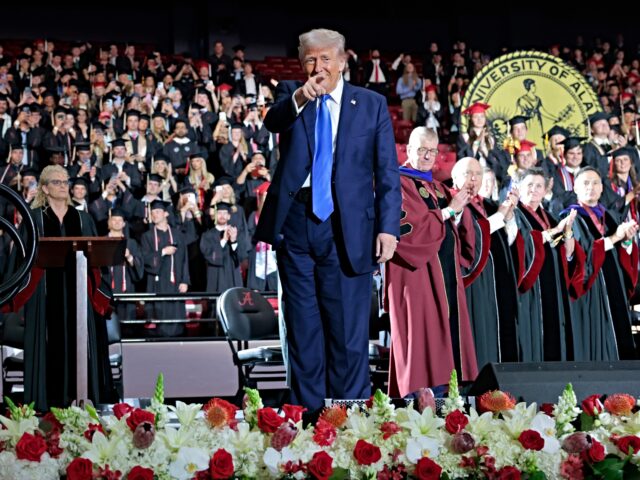 trump in alabama TUSCALOOSA, ALABAMA - MAY 01: U.S. President Donald Trump walks offstage after delivering