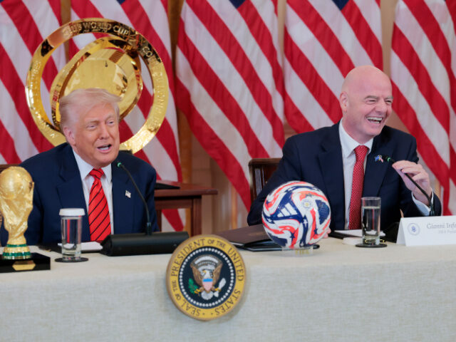 White House FIFA World Cup Meeting (1) U.S. President Donald Trump speaks alongside President of Fédération Internationale de F