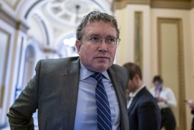 Election 2022 Kentucky Rep. Thomas Massie, R-Ky., speaks to reporters outside the House chamber at the Capitol in