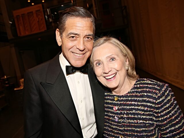 george clooney and clinton George Clooney and Hillary Clinton pose backstage at the hit play "Good Night, and Good Lu