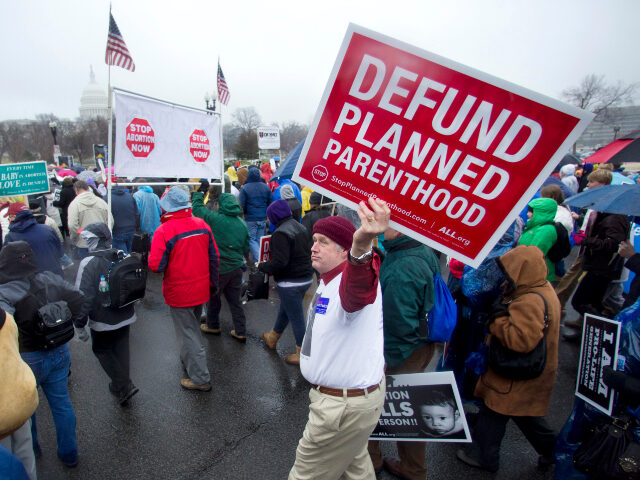 Defund Planned Parenthood Joe Daly Jr. of Providence, R.I., waves a placard in a march near the Capitol in Washingto