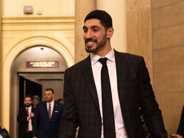 GettyImages-1246876965 WASHINGTON, DC - FEBRUARY 07: Former NBA player Enes Kanter Freedom greets people ahead of