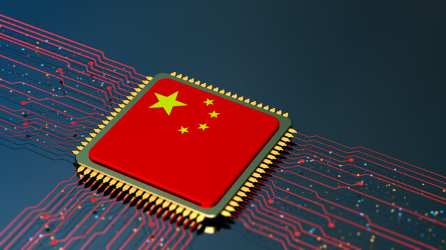 CPU with Chinese flag concept Central Computer Processor digital concept