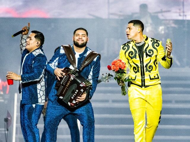 GettyImages-1399885114 (L-R) Abraham Hernández, Dylan Camacho, Eduin Cazares and Jhonny Caz of Grupo Firme perfo