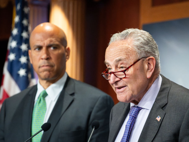 GettyImages-2156814899 Senate Majority Leader Chuck Schumer (D-NY) and Senate Democrats hold a press conference a
