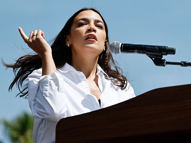 GettyImages-2210006786 LOS ANGELES, CALIFORNIA - APRIL 12: Rep. Alexandria Ocasio-Cortez (D-NY) speaks during a s
