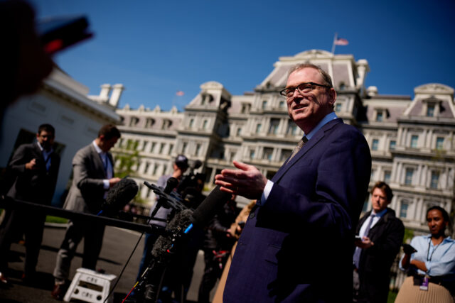Director Of The National Economic Council Kevin Hassett Speaks To The Press At The White House WASHINGTON, DC - APRIL 18: White House National Economic Council Director Kevin Hassett sp