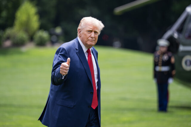 WH Arrival 6/9/25 UNITED STATES - JUNE 9: President Donald Trump arrives to South Lawn of the White House fr