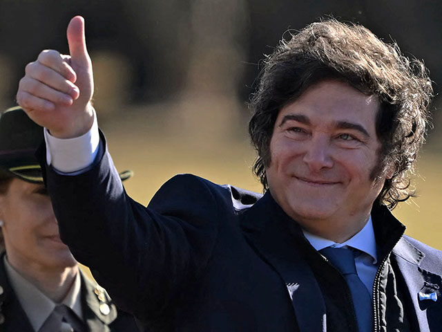 gettyimages2220320961-640x480-1 Argentina's President Javier Milei gives his thumb up on arrival to attend the Flag Day co
