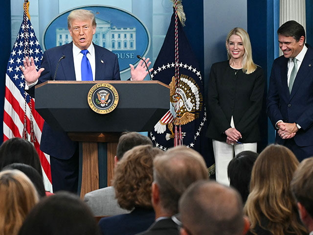 gettyimages2221579550-640x480-1 US President Donald Trump speaks alongside Attorney General Pam Bondi (2nd R) and Deputy A