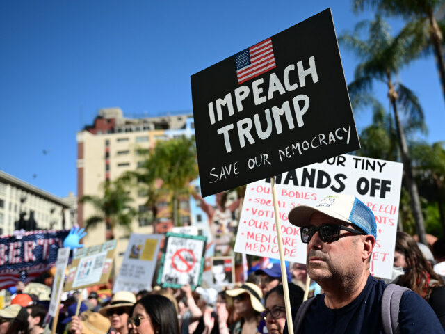 Impeach Trump Sign A protester holds a sign reading "Impeach Trump" in Pershing Square before march