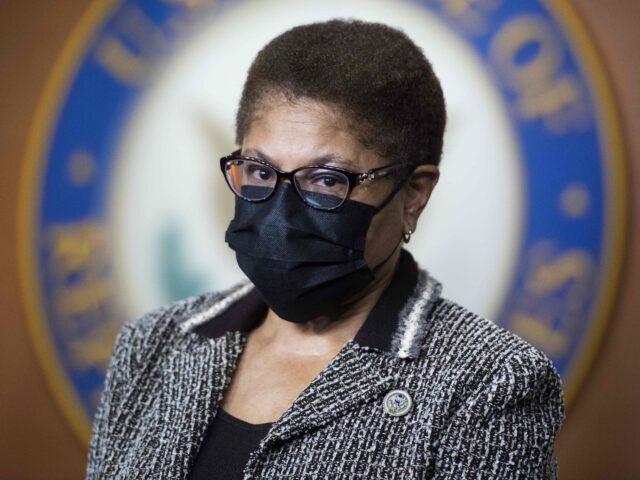 Karen Bass mask (Tom Williams/CQ-Roll Call, Inc via Getty) UNITED STATES - SEPTEMBER 23: Rep. Karen Bass, D-Calif., chair of the Congressional Black