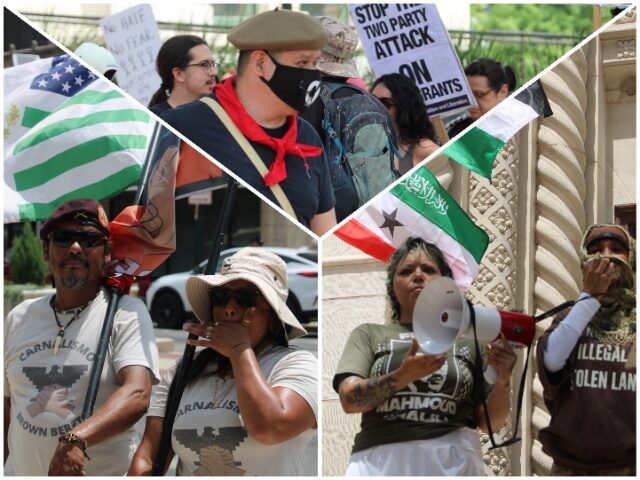 ICE Out of San Antonio Protest Flags of many nations displayed at anti-ICE protest in San Antonio. (Randy Clark/Breitbart