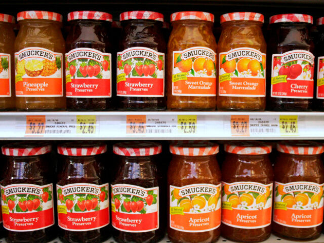 Smuckers Preserves Smucker's preserves and marmalades are displayed in an Associated Supermarket in New