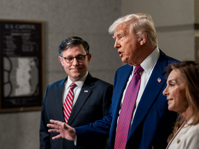 speaker-mike-johnson-pres-donald-trump-may2025-wh-flickr President Donald Trump Speaker of the House Mike Johnson speak to members of the media at