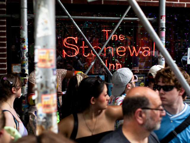 Stonewall Inn Attendees outside the Stonewall Inn during the NYC Pride March in New York, US, on Sunday,