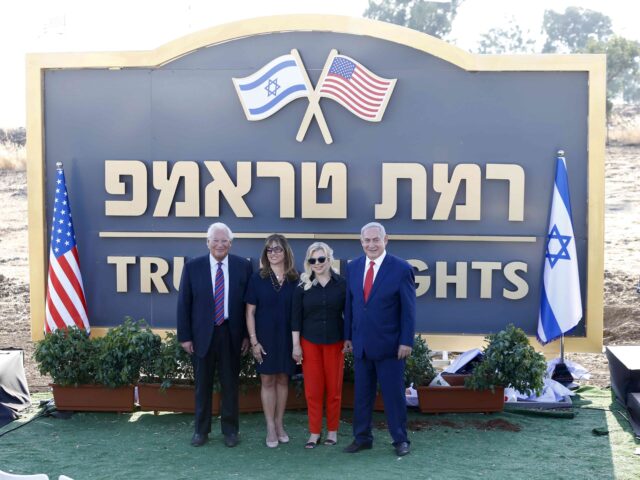Trump Heights (Ariel Schalit / Associated Press) Israeli Prime Minister Benjamin Netanyahu, right, his wife Sara , United States Ambassador