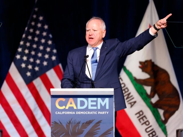 walz speaks to thecrowd Los Angeles, CA - May 31: Minnesota Governor Tim Walz speaks at the Calif. Democratic conv