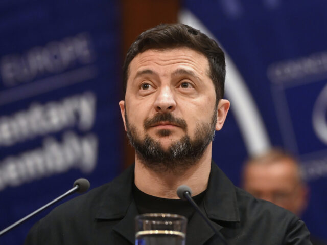 Ukraine's President Volodymyr Zelenskyy delivers a speech at the Council of Europe af