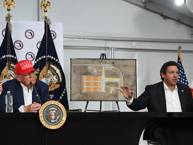 Donald Trump and Ron DeSantis Florida Governor Ron DeSantis (R) speaks alongside US President President Donald Trump dur